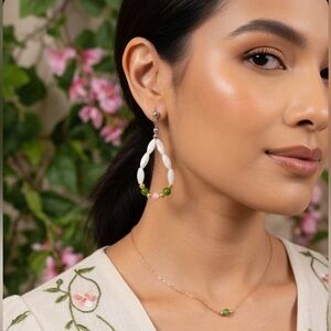 Vintage Mother of Pearl, Faux Jade, and Coral Tear Drop Earrings